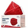 Wecare Disposable Face Mask, 3-Ply with Ear Loop 50 Individually Wrapped, Red, 50PK WMN100021